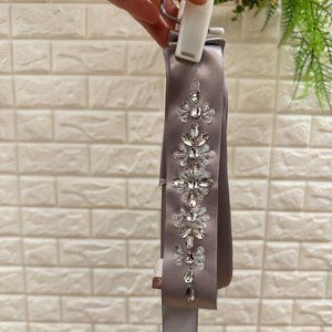 Silver Satin Flower Girl Belt with Beaded Details